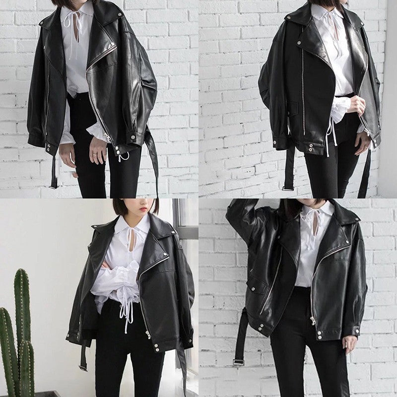 Long-sleeved Women leather coat