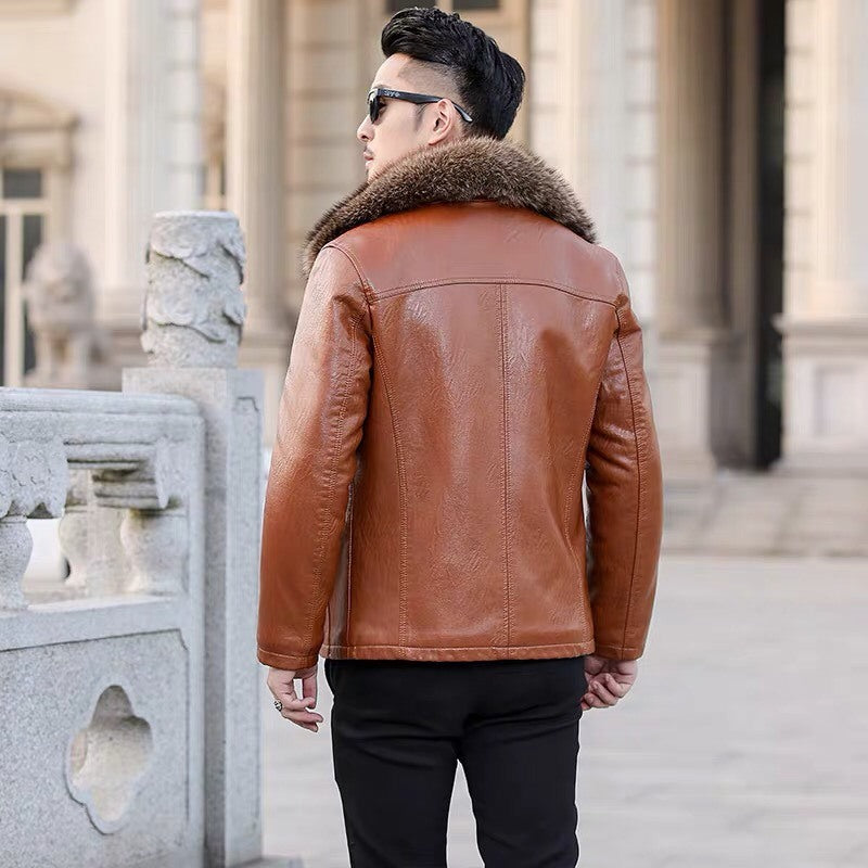 Men's Winter Thickened Leather Jacket Coat