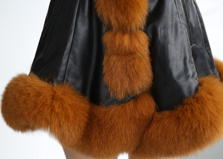 Faux fox fur big fur collar thick warm female leather coat long Women slim fur coat