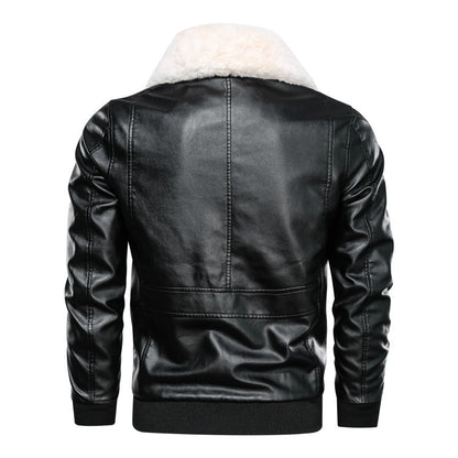 Thin Men's Lapel Large Pocket Leather Jacket  Motorcycle Leather Jacket