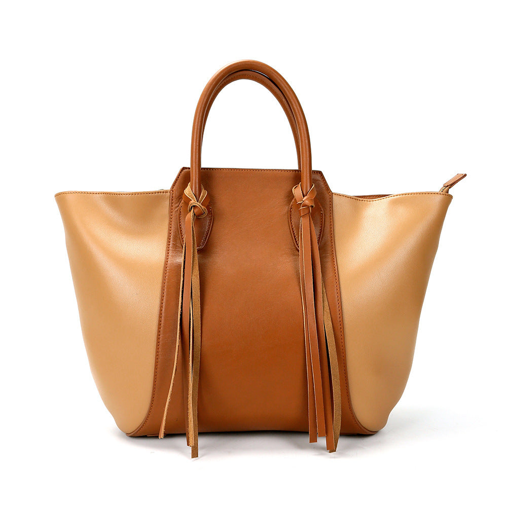 Leather Portable Tassel Tote Bag