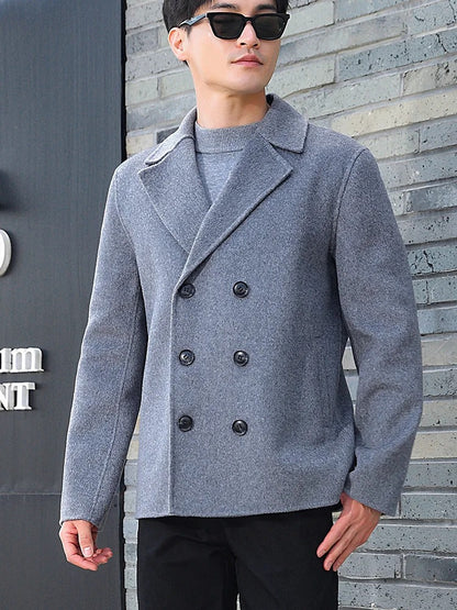 Spring, Autumn and Winter New Men's Coat Common Style Double Breasted Wool Overcoat 100% Loose Suit Solid Color Jacket Top