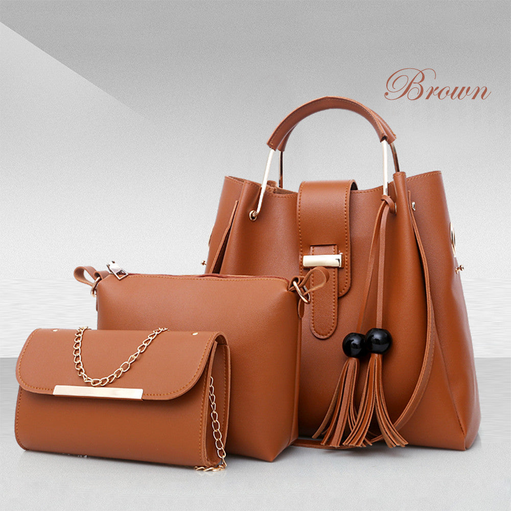 3Pcs Or Set Handbags PU Leather Shoulder Bags Casual Tote Bag Tassel Metal Handle Designer Composite Bags