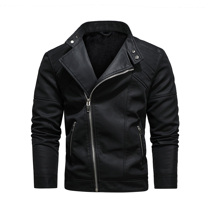 Leather Jacket Men Winter Fleece Warm Zipper Motorcycle Coats Mens Fashion New Biker Jackets Slim Overcoat