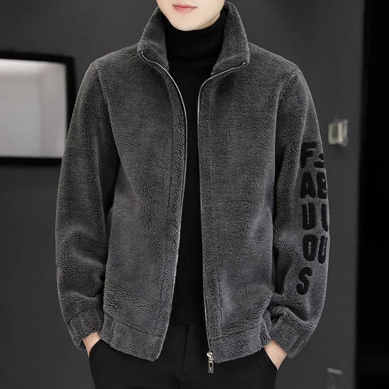 Autumn And Winter Cashmere Stand Collar Jacket Sweater Fur Integrated Lambswool Men's Coat