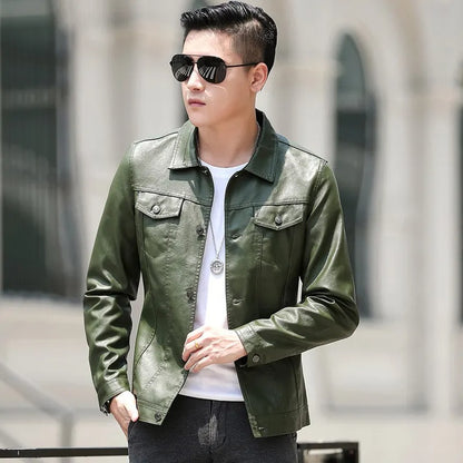 Brand New leather jacket for men leather jacket casual jacket slim fit handsome youth Leather Coat mens