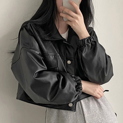 Versatile Short Jacket Leather For Women warm leather jacket