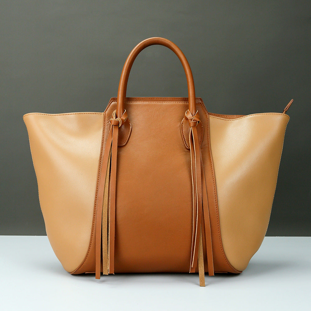 Leather Portable Tassel Tote Bag