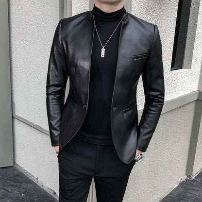 Slim Trend Fashion Brand Simple Leather Jacket Jacket Men stylish jacket black jacket