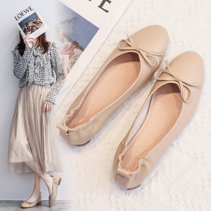 Leather Pea Shoes Summer Soft Bottom Flat Bottom Versatile