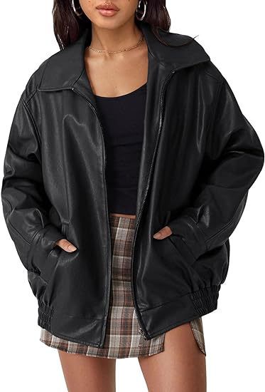 Women's Oversized Leather Jacket,  Motorcycle Jacket