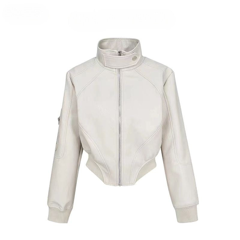 American Retro Short Leather Jacket Women stylish women jacket warm leather jacket women