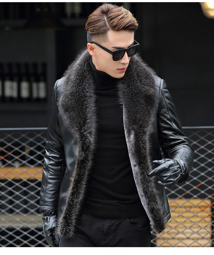 Men's Winter Thickened Leather Jacket Coat