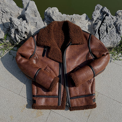 New Fashion Winter Thick Fur Integrated Men's Suede Lamb Coat male Motorcycle Slim Short Jackets