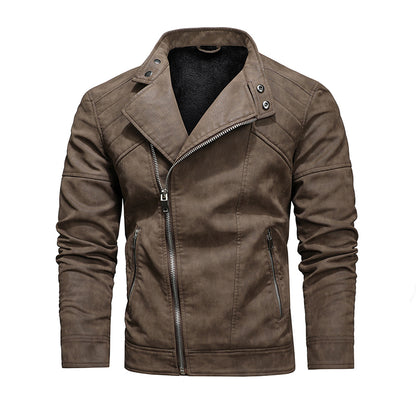 Leather Jacket Men Winter Fleece Warm Zipper Motorcycle Coats Mens Fashion New Biker Jackets Slim Overcoat