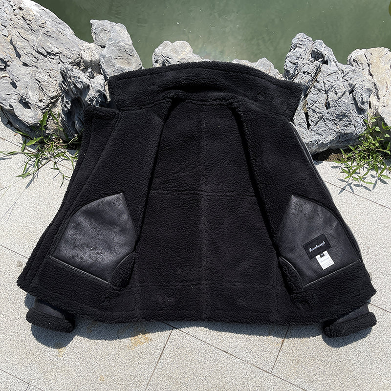 New Fashion Winter Thick Fur Integrated Men's Suede Lamb Coat male Motorcycle Slim Short Jackets