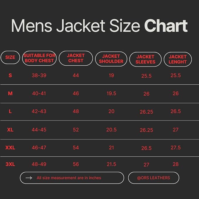 Leather Jackets Size Chart For Men